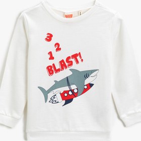 Resim Erkek Bebek Yazılı Baskılı Bisiklet Yaka Sweatshirt Pamuklu 