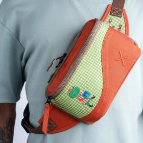 Resim Turuncu Kurbağa Desenli Kanvas Unisex Göğüs ve Bel Çantası 