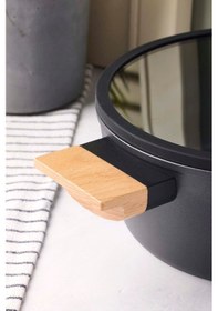 Resim Cookwood Black İndüksiyon Tabanlı Ahşap Kulplu Kapaklı Seramik Derin Tencere 20 Cm Sıyah Siyah 
