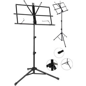 Resim Profesyonel Katlanabilir Nota Sehpası Ayarlanabilir Metal Müzik Standı Şef Kürsüsü 