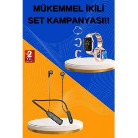 Resim Marsilyan Kablolu Bluetooth Kulaklık Ve Kadınlara Özel Bileklik Hediyeli Yeni Nesil Akıllı Saat 3 Kordonlu 