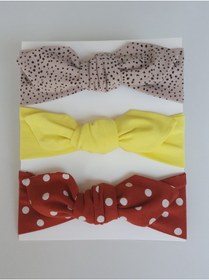 Resim swan butik Kız Çocuk Bebek Bandana Toka Seti 3'lü Benekli Bej, Sarı, Kiremit 