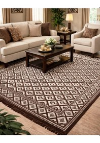 Resim Algelsineve Dama Desen Geometrik Modern Halı Örtüsü Kahverengi 