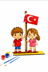 Resim Ahşap Boyama Türk Bayraklı 