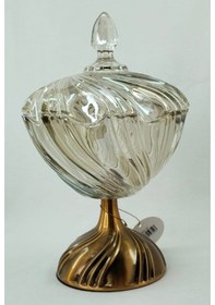 Resim Güven Home Store Açık Bal Rengi Kristal Diagonal Oyma Desenli Kapağı Kulplu Orta Boy Gondol 