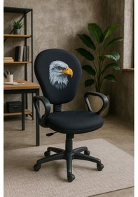 Resim Kara Kartal Desenli Taraftar Baskılı Çocuk Odası Ders Çalışma Ofis Koltuğu Bilgisayar Sandalyesi Siyah 