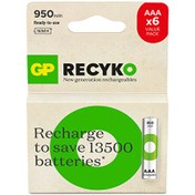 Resim ReCyko 950 mAh 1.2 V Ni-MH 6'lı AAA İnce Kalem Şarjlı Pil GP