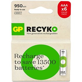 Resim ReCyko 950 mAh 1.2 V Ni-MH 6'lı AAA İnce Kalem Şarjlı Pil 