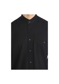 Resim Eliş Şile Bezi Büyük Beden Uzun Kol Şile Bezi Hakim Yaka Tek Cepli Erkek Gömlek Siyah 3003 - 4XL 