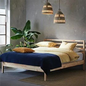 Resim Loolpi Home Palet Yatak Doğal Ahşap Başlıklı Karyola 