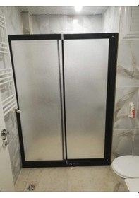 Resim Nokta Duşakabin Teknesiz Plastik Camlı Siyah Profilli Duşakabin Şeffaf 