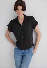 Resim Mavi Kadın Kısa Kollu Polo Yaka Penye Kömür 1612142-70087 Gri 