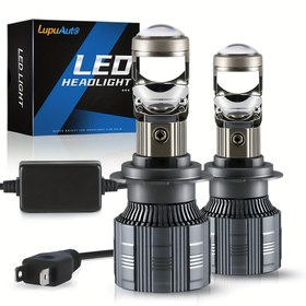 Resim 2 adet 2025 En Yeni 40000LM H7 LED Projeksiyon Araba Far Ampulleri Lensli - H7, 100W 6500K Beyaz Işık, Canbus, Yüksek Lümen, Araçlar için Turbo Fan Soğutma Kiti 