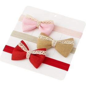 Resim lilico Kız Çocuk 0-24 Ay Kırmızı Bej Pembe 3'lü Set Fiyonk Bandana 