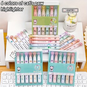 Resim 6 Paket Morandi Serisi Vurgulayıcılar, Sevimli Kedi Pençesi Tasarımı, Su Geçirmez Olmayan, Geniş Uçlu, Yıkanabilir, Plastik ve Karton Yüzeylerde Çizim, Boyama ve Renklendirme İçin 