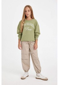 Resim Defacto Kız Çocuk Yeşil Relax Fit Bisiklet Yaka Baskılı Sweatshirt D3572A824AUKH461 Haki 