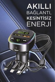Resim Ahanda Buldum Siyah FM Transmitter Araç Şarj Cihazı (18W Hızlı Şarj - USB/Type-C/TF Kart Destekli) 