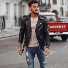 Resim Deriwork Hakiki Deri Siyah Bbo Fermuarlı Erkek Deri Ceket Siyah 