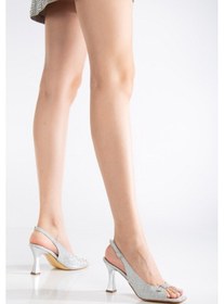 Resim Büyük Numara Kadeh Topuk Gri Kadın Topuklu Sandalet-3810 Gri 