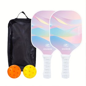 Resim Yüksek Değerli Pickleball Raketi 5'li Set, Pickleball Raketi Kombinasyon Seti (2 Adet Raket + 2 Adet Top + El Çantası Dahil), Dokuz Katmanlı Popüler Ağacı - Yüksek Geri Tepme - Düşmeye ve Aşınmaya Dayanıklı - Erkekler ve Kadınlar için Uygun Estetik Pickleball Seti 