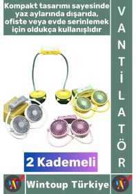 Resim Vantilatör Kompakt Sessiz Hafif Kablosuz Taşınabilir Usb Şarjlı 2 Kademeli El Boyun Fanı Vantilatör 