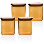 Resim Akasya Dikdörtgen Cam Kavanoz Seti Amber 4 Parça 900 Ml The Mia