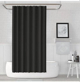 Resim Siyah Banyo Perdesi - 180x200 Cm Tek Kanat Banyo Perdesi - Su Geçirmez Küvet Perdesi - Yıkanabilir Polyester Kumaş Duşakabin Perdesi - Banyo Duş Perdesi Siyah 