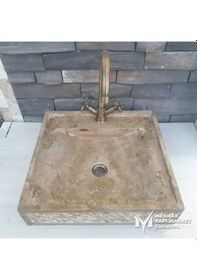 Resim Noche Traverten Rustik Kare Lavabo - Batarya Çıkışlı 