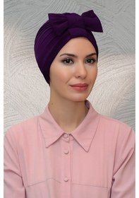 Resim Hürrem Bone Mürdüm Pratik Hazır Geçmeli Tesettür Bone Sandy Kumaş Fiyonklu Bü (545490909) Mürdüm 