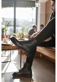 Resim Enoch Hakiki Deri Yüksek Konçlu Ve Tırtıklı Tabanlı Erkek Bot Siyah 