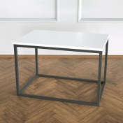 Resim Evka Potrica Yan Sehpa - Metal Siyah Ayak Beyaz Lake Tabla 