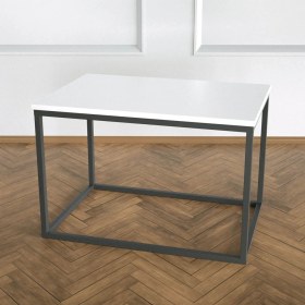Resim Evka Potrica Yan Sehpa - Metal Siyah Ayak Beyaz Lake Tabla 