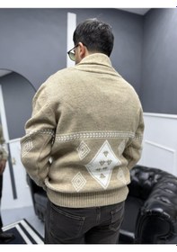 Resim Avni Ceylan Retro Desenli Şal Yaka Erkek Triko Hırka Bej 