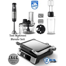 Resim Philips 5000 Serisi Izgara ve Tost Makinesi Inox 2200W 5000 Serisi Philips El Blenderi+Hassas Mutfak Tartısı 