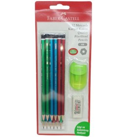 Resim Faber-castell 12'li Mercanlı Kurşun Kalem Seti Silgi Ve Yeşil Kalemtraş Hediyeli 