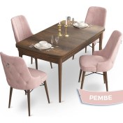 Resim Canisa Concept Taç Serisi 80 x 132 cm Barok Ahşap Desen Mutfak Masası Takımı 4 Sandalye Gümüş Halkalı 