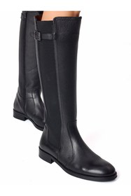 Resim RUJO Siyah Hakiki Deri El İşçiliği Yandan Fermuarlı Elastilastikli Binicii Çizmesi 