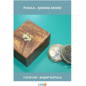 Resim Ahşap Kutulu Ejderha Desenli Pirinç Pusula 1 Adet 