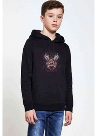 Resim Skull Baskılı Unisex Çocuk Kapüşonlu Siyah Sweatshirt (534692863) 