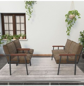 Resim Mygusi Modern'' Metal Kanepe Koltuk Takımı - 2 1 1 Kahve 
