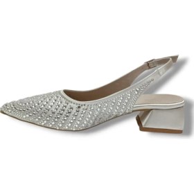 Resim Defne 795-26 Saten Güneş Taşlı Kare Topuk Arkası Açık Kadın Stiletto 