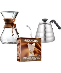 Resim Durnes Kahve Demleme Seti (Coffee Chemex 800 Ml, Kettle 1200 Ml Ve Kafiltro 100 Adet) 