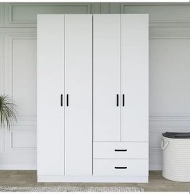 Resim Yaman Mat Beyaz 4 Kapılı 2 Çekmeceli Elbise Dolabı - Gardırop Beyaz 
