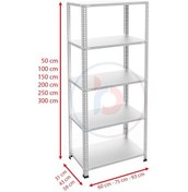 Resim Raf Burada 5 Katlı Galvaniz Çelik Raf - Depo, Arşiv, Kiler, Dosya, Market Rafı-43x75 cm-300 cm-0.70 mm 