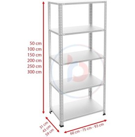 Resim Raf Burada 5 Katlı Galvaniz Çelik Raf - Depo, Arşiv, Kiler, Dosya, Market Rafı-31x93 cm-300 cm-1.00 mm 