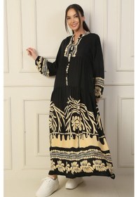 Resim By Saygı Önü Yarım Düğmeli Kolu Lastikli Empirme Tesettür Uzun Elbise-36232-camel Camel 