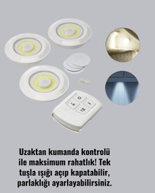 Resim 3 Lü Pilli Kablosuz Led Spot Lamba Seti Kumandalı Kolay Montaj Aydınlatma Diğer 