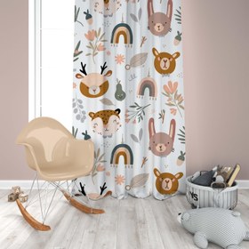 Resim Halı Vagonu HV217 Sevimli Hayvanlar Çocuk Odası Kadife Kumaş Fon Perde - 140x300 / Tek Kanat 