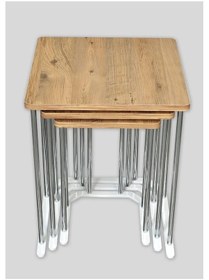 Resim Sakura 3'lü Metal Gümüş Atlantik Mdf Kare Zigon Sehpa Takımı Orta Sehpa Yan Sehpa Kahverengi 