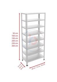 Resim Raf Burada 8 Katlı Galvaniz Çelik Raf - Depo, Arşiv, Kiler, Dosya, Market Rafı-43x93 cm-150 cm-0.70 mm 